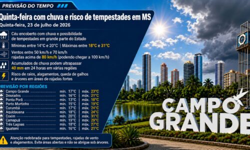 Frente fria muda o tempo e traz risco de tempestades em Mato Grosso do Sul
