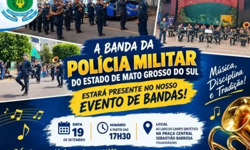 Banda da Polícia Militar se apresenta em Figueirão durante encontro de bandas